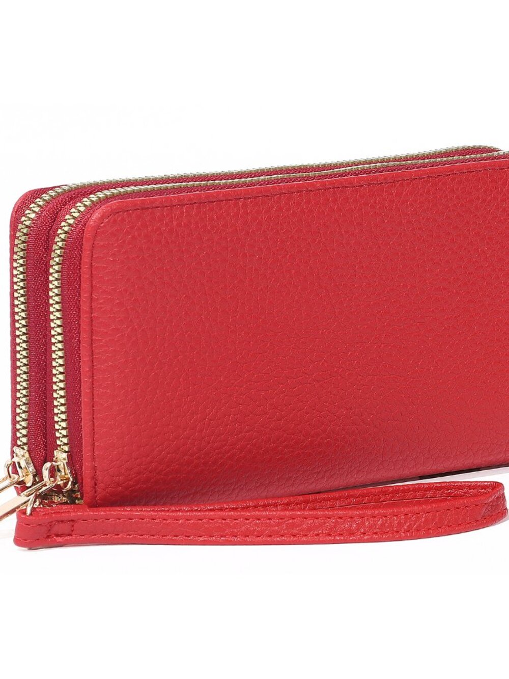Fashion Double Zip Wallet Wristlet - Red